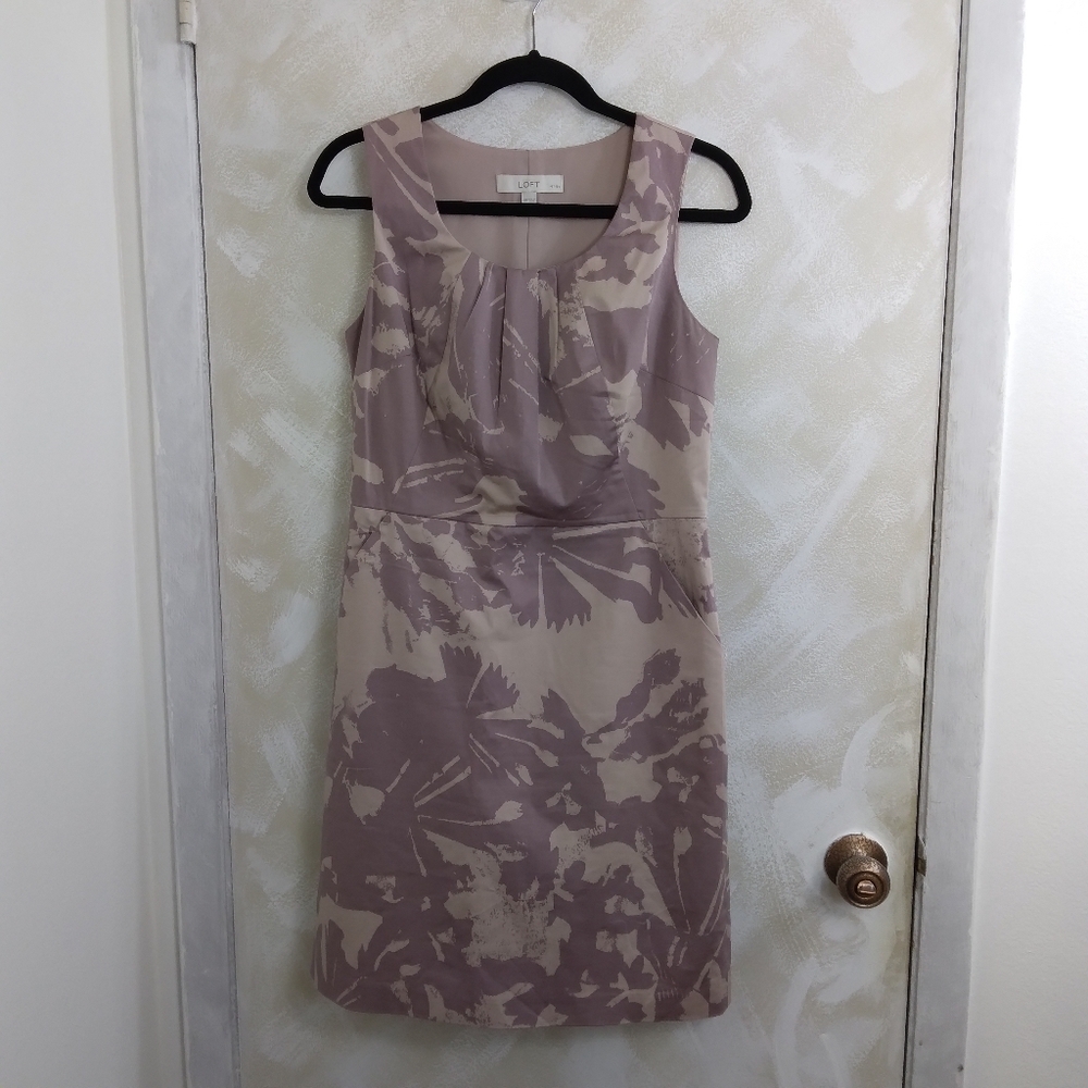 8 Petite POCKETS Ann Taylor LOFT Purple Dress Knee Length Sleeveless Abstract